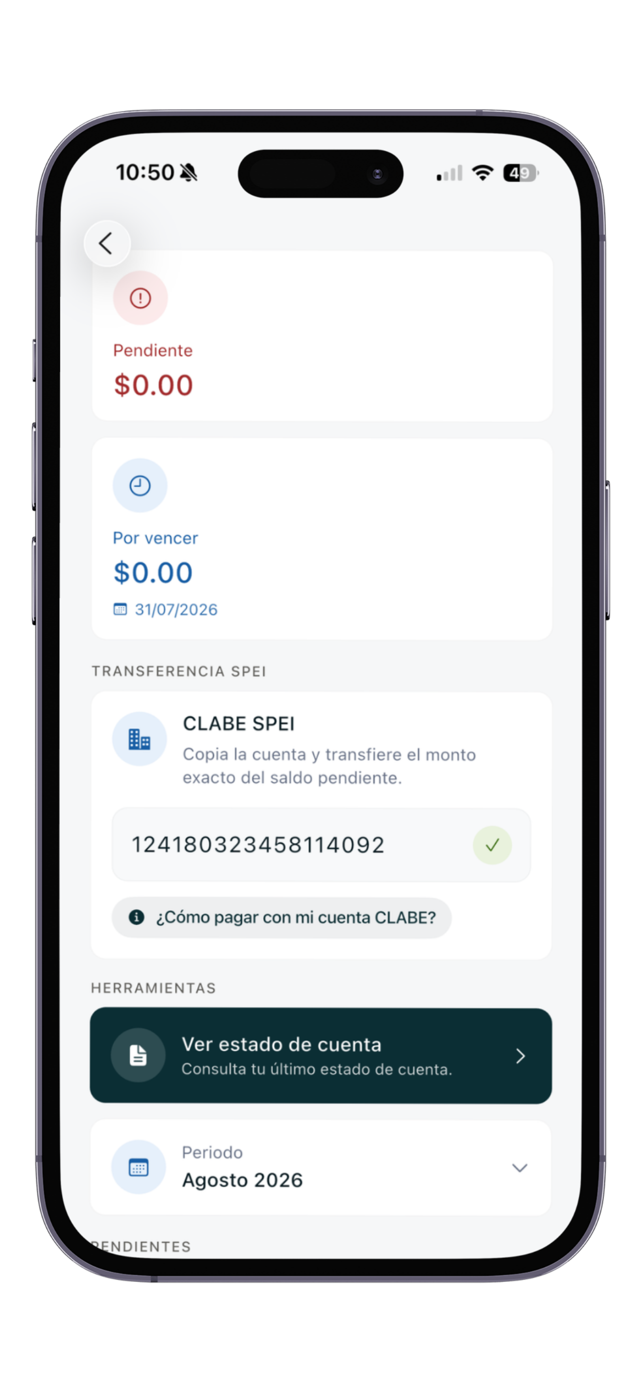 CLABE individual disponible en la app Ameniti