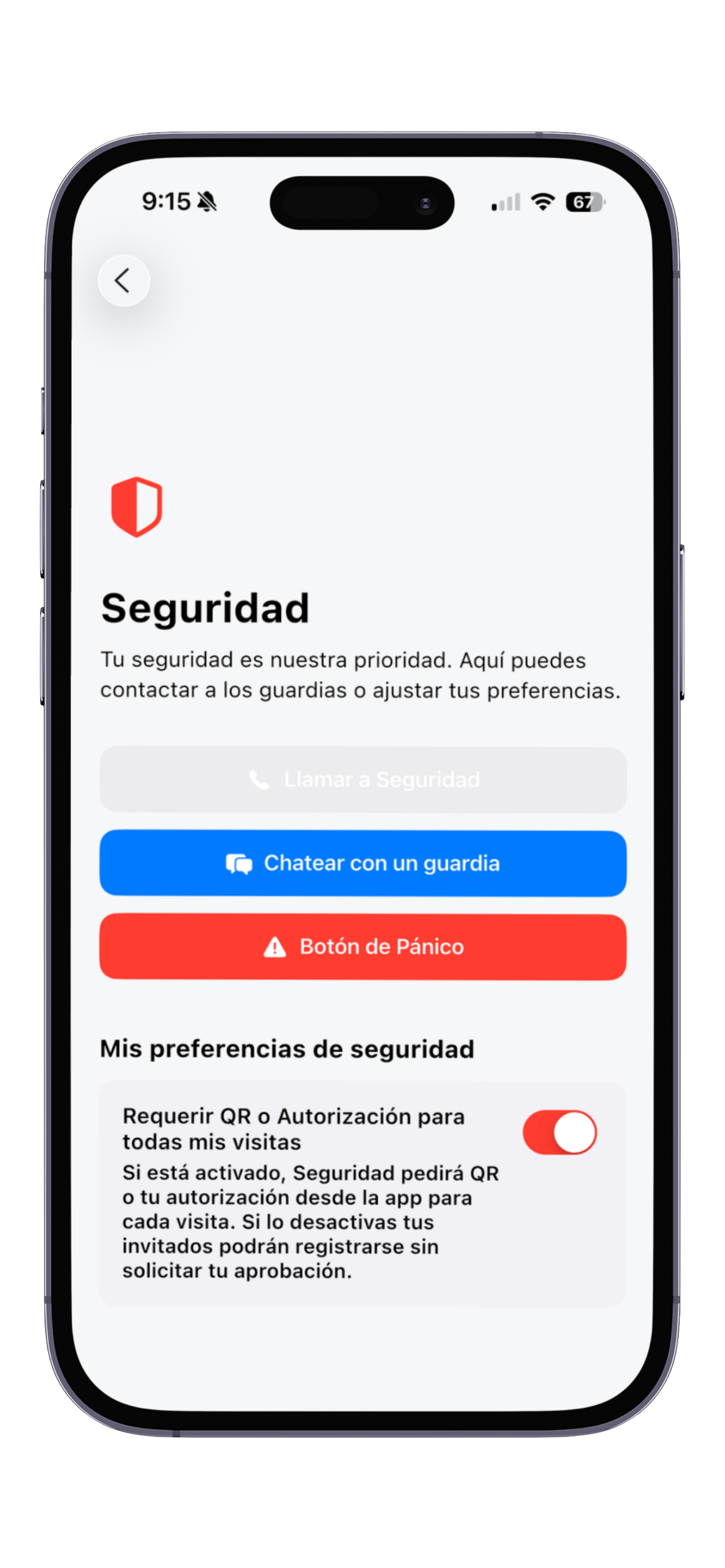 Contacto y preferencias de seguridad para residentes en Ameniti