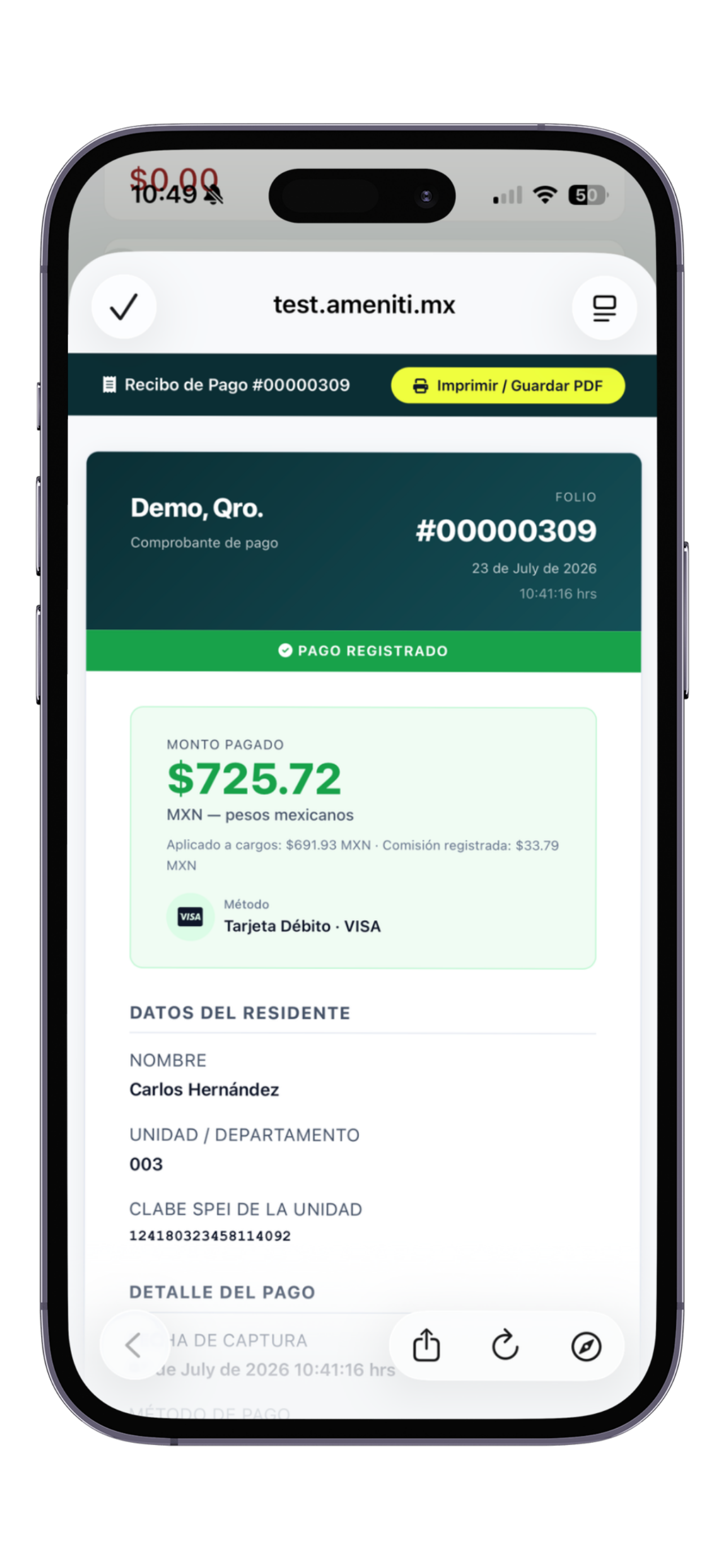 Pago SPEI aplicado al estado de cuenta