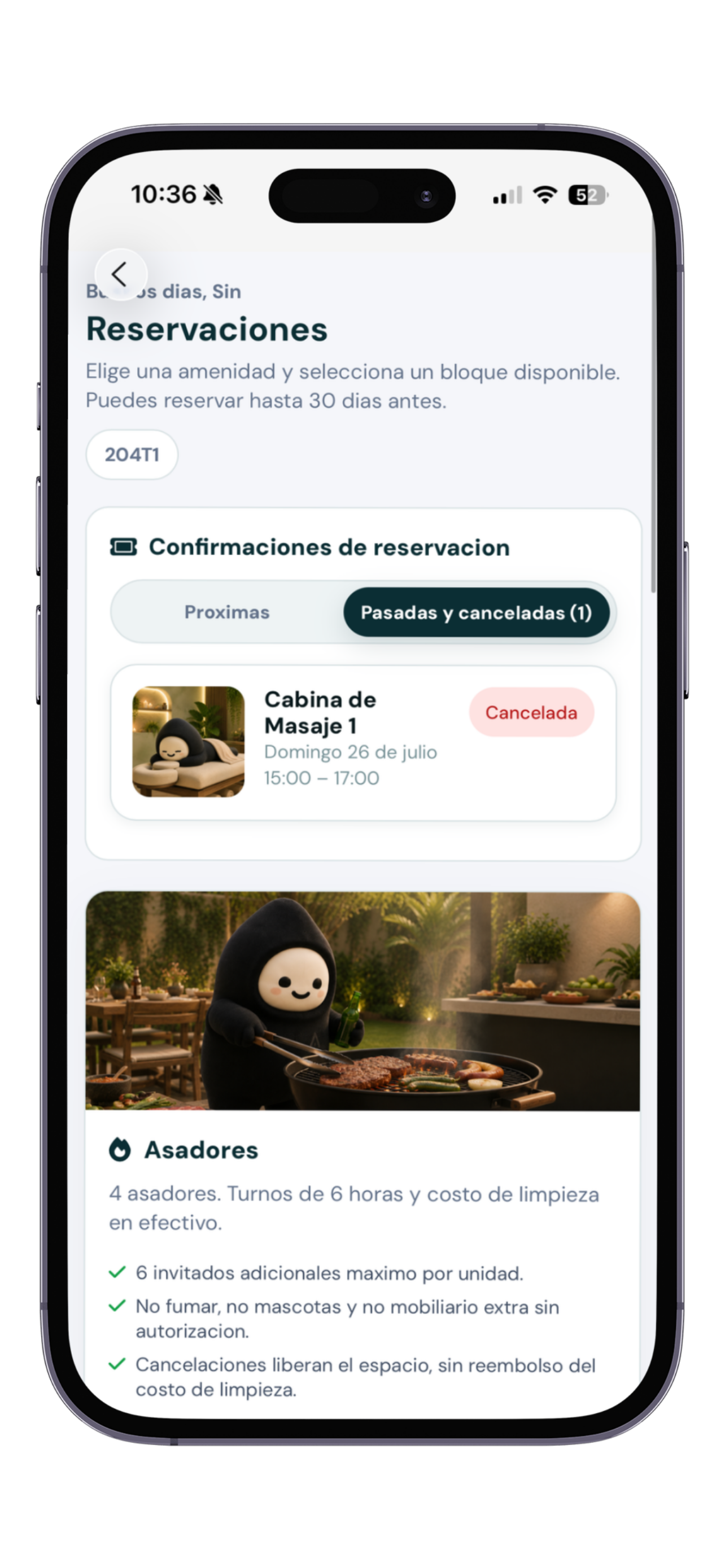 Confirmación de reservación en Ameniti
